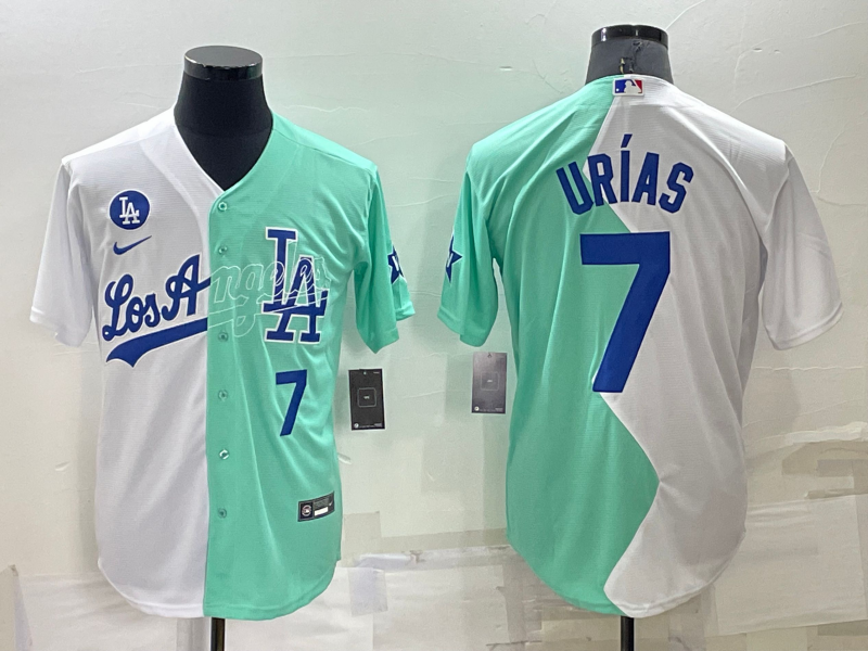 Men's Los Angeles Dodgers #7 Julio Urías 2022 All-Star White/Green Cool Base Stitched Baseball Jersey Men's Los Angeles Dodgers #7 Julio Urías 2022 All-Star White/Green Cool Base Stitched Baseball Jersey
